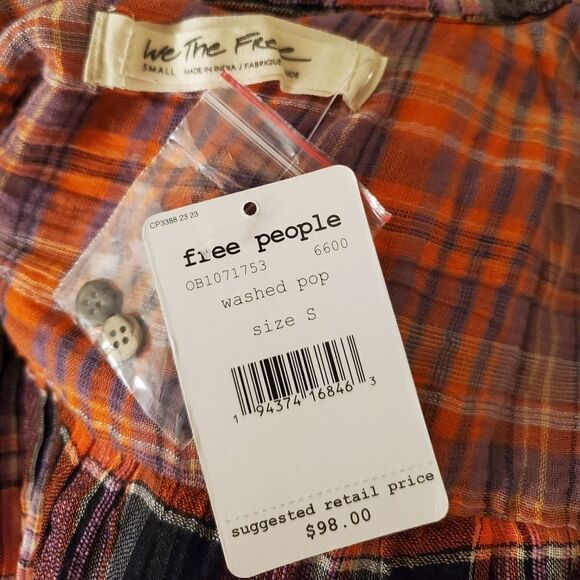 Free People First Bloom Plaid Top size Small in Washed Pop - NEW - Picture 13 of 15